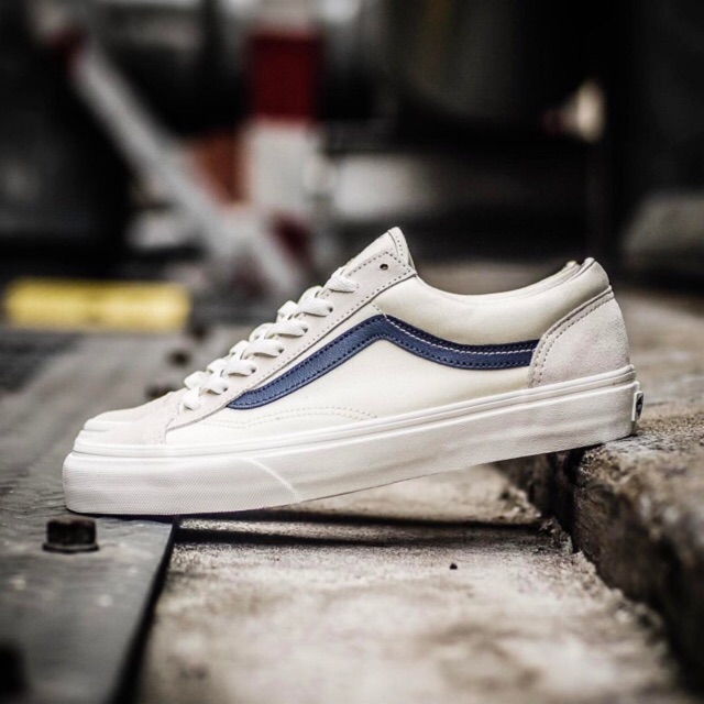 ใส่ โค้ดNEWPRG ลด200฿ส่งฟรี+กล่องVans-Old Skool-Style36 Marshmallow-USA สี ขาวแถบกรม รูปสินค้าจริง