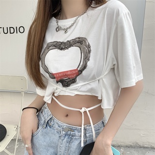 Suxi เสื้อครอปท็อปลําลอง คอกลม แขนสั้น พิมพ์ลาย แบบเรียบง่าย แฟชั่นฤดูร้อน สําหรับสตรี