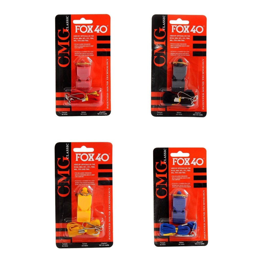นกหวีด FOX 40 รุ่น CLASSIC สีดำ แดง เหลือง น้ำเงิน มีสายคล้อง