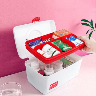 กล่องยา ปฐมพยาบาล 2 ชั้น 2-Layer First Aid Kit Box Medicine Storage ขนาด ตู้ยาสีขาว 27*17*17cm