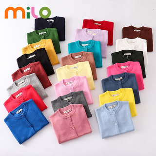 Milo เสื้อกันหนาวเด็ก เสื้อสเวตเตอร์คอกลมเด็กชายและหญิง เสื้อถักผ้าฝ้าย สีทึบสไตล์ ins เสื้อกันหนาวเด็กผู้หญิง เสื้อคลุมเด็ก