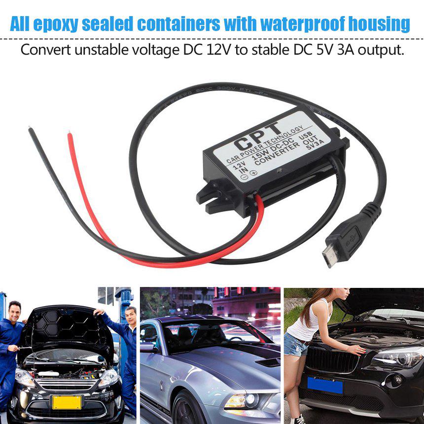 3 car auto charger dc โมดูลแปลง 12 v to 5 v 3a 15 w กับสายเคเบิ้ล micro usb