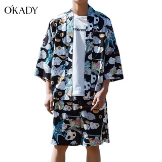 OKADY เสื้อฮาวายกางเกงขาสั้นผู้ชายชุดสูทแขนสั้นแห้งเร็ว