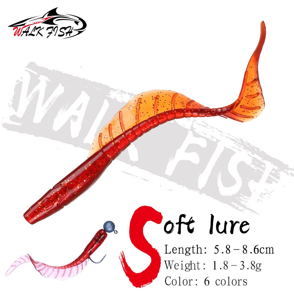 เดินปลา 10 ชิ้น 58 มม.-86 มม. ยาวหางหนอนประดิษฐ์ซิลิโคนเหยื่อนุ่มเบส Pike Fishing Lure