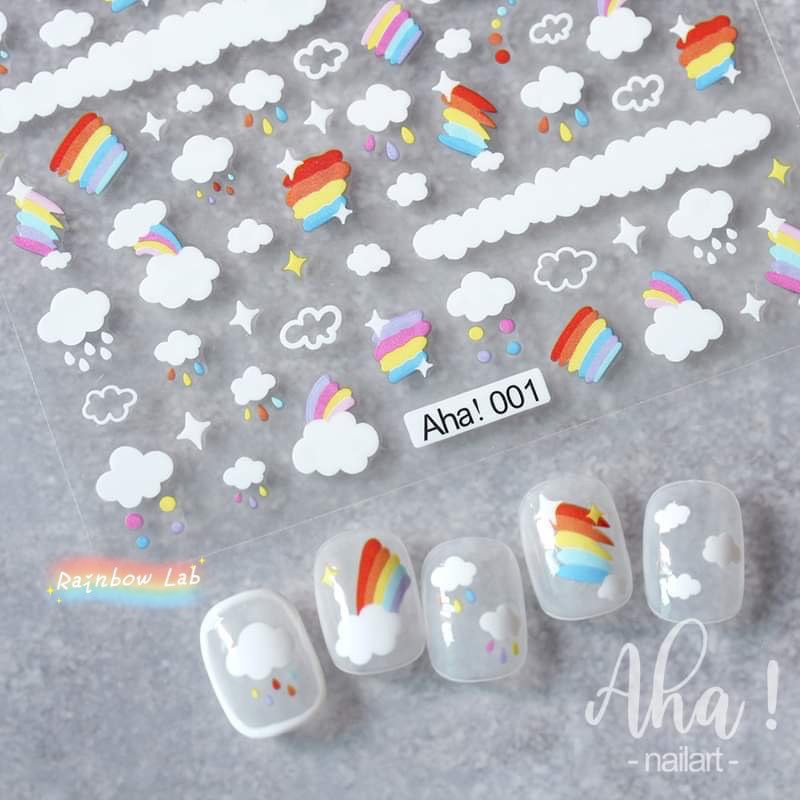 🌈 สติ๊กเกอร์ติดเล็บ 💕 ลายการ์ตูน ลายดอกไม้ รุ่น Korea Nail Decal | Aha