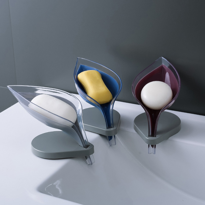 จานสบู่รูปใบไม้กล่องสบู่สร้างสรรค์พร้อมฐานดูดที่วางสบู่ระบายน้ํา