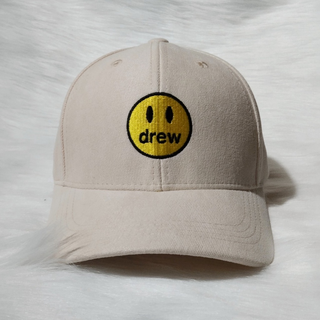 หมวกแก๊ปและหมวกระดับไฮเอนด์สวยงามสําหรับผู้ชายและผู้หญิงปักลาย DREW SMILE FACE สไตล์ unisex Ulzzang รหัส K07