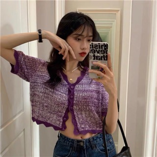 เสื้อครอปไหมพรมสีม่วง💜