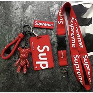 เคสใส่key card ซองใส่บัตร ซิลิโคนใส่บัตรSupremeพร้อมเซตพวงกุญแจและสายคล้องคอ