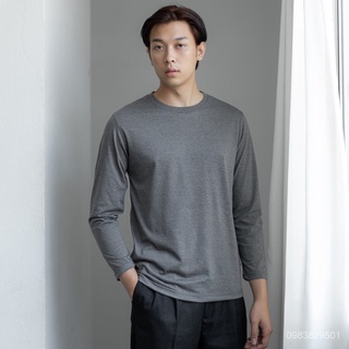 Yuedpao ยอดขาย No.1 รับประกันไม่ย้วย 2 ปี เสื้อยืดเปล่า เสื้อยืดสีพื้น เสื้อยืดแขนยาว_สีเทาดิน ILMs