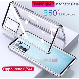 เคสโทรศัพท์มือถือแบบแม่เหล็กสองด้านสําหรับ Oppo Reno6 Reno 6 Z Pro plus 5 4 Reno5 Pro 5G Reno6Z F 6Z 5F 4G