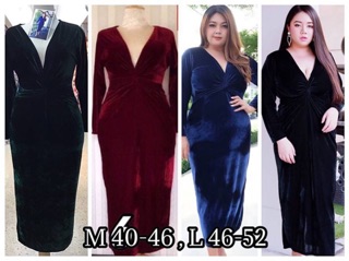 เสื้อผ้าคนอ้วน Maxidress กำมะหยี่ บิดเกลียว ด้านหน้า ผ่าด้านหลัง