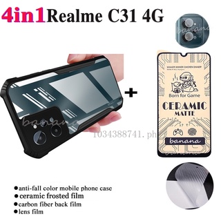 สําหรับ Realme C31 กระจกนิรภัยเซรามิก Realme C35 C25 C11 2020 2021 ฟิล์มด้าน + ฟิล์มเลนส์ + ฟิล์มด้านหลัง + เคสโทรศัพท์