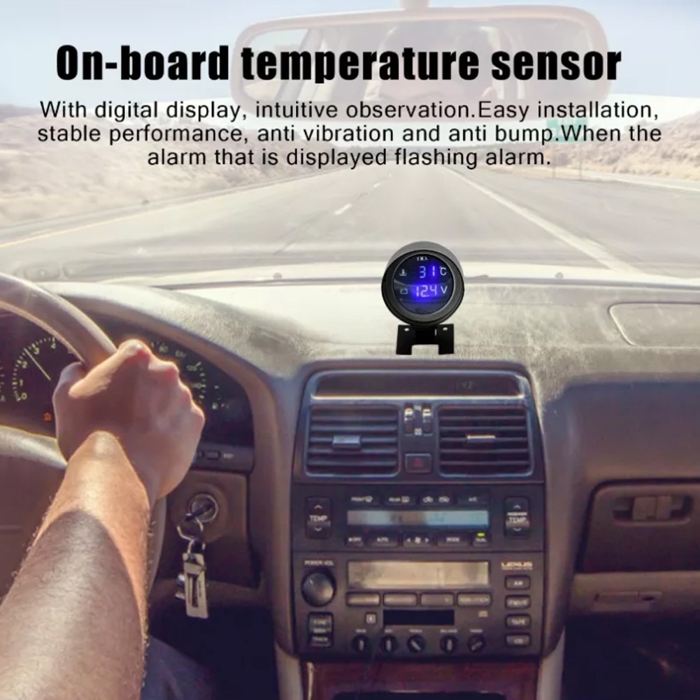 เกจวัดอุณหภูมิหม้อน้ำ น้ำยาหล่อเย็น ความดันไฟแบตเตอรี่ 12V 24V โวลต์มิเตอร์ เกจวัดความร้อน 2 in 1 LED Car Gauge (10MM)