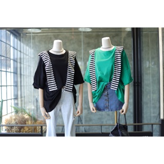 Tokyoseoul  เสื้อยืด+ผ้าพันคอหมวก ผ้ายืดคอตตอน ผ้าพันคอแยกกันได้
