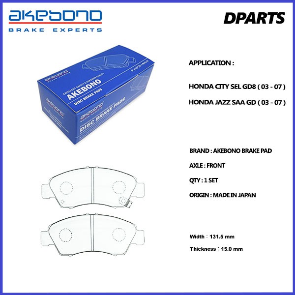 ผ้าเบรคหน้า Akebono Honda City SEL GD8 / Jazz SAA GD