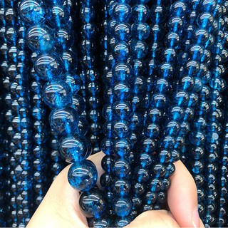 Blue Dyed Cracked Crystal Beads สีฟ้าย้อมคริสตัลแตกลูกปัดหินรอบ 6-12 มิลลิเมตรพลอยหลวม Spacer DIY