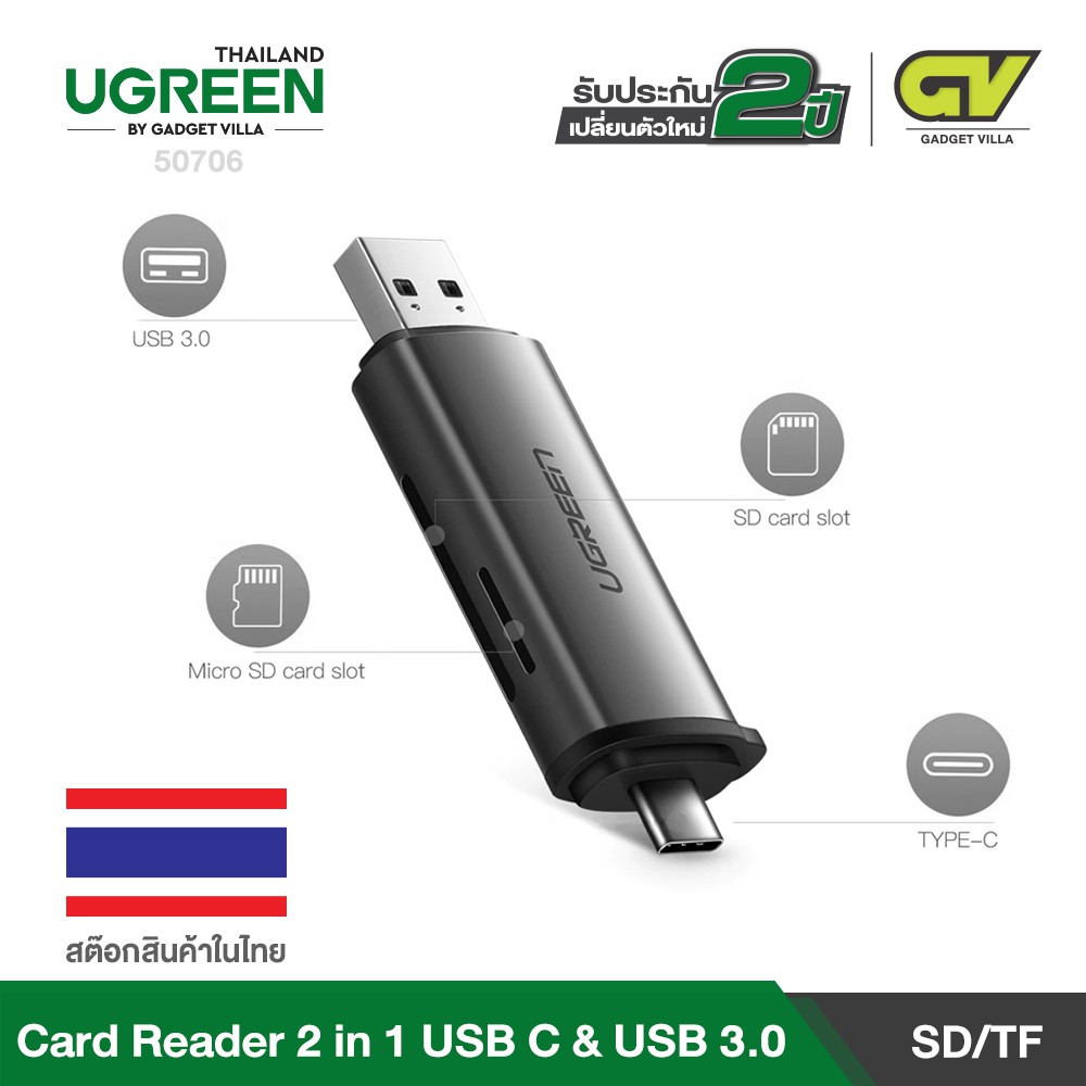 Ugreen Card Reader 2 In 1 Usb C การ์ดรีดเดอร์ Otg 2 In 1 Type C Usb 30 รุ่น 50706 ใช้งานได้ 3997