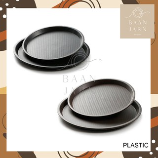 12-14 นิ้ว ถาดเสิร์ฟ ถาดพลาสติก มีกันลื่น ทรงกลม ถาดสวย สีดำ…