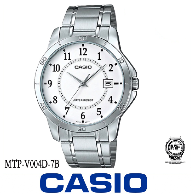 Casio Standard นาฬิกาข้อมือผู้ชาย สายสแตนเลส รุ่น MTP-V004D-7B สีเงิน ประกันศูนย์เซ็นทรัลCMG