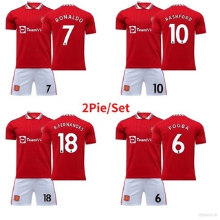 เสื้อกีฬาแขนสั้น ลายทีมชาติฟุตบอล Ronaldo Fernandes Pogba Rashford 2022-2023 FTB คุณภาพสูง 2 ชิ้น ต่อชุด