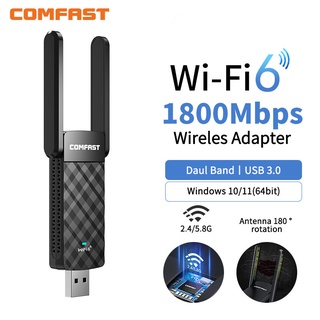 Comfast อะแดปเตอร์การ์ดเครือข่ายไร้สาย AX1800 WiFi6 USB 1800Mbps 2.4G &amp; 5G USB3.0 WiFi 6 Dongle สําหรับ Win10 11 CF-952AX