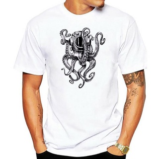 เสื้อยืดผ้าฝ้ายพิมพ์ลายขายดี ใหม่ล่าสุด เสื้อยืดลําลอง แขนสั้น พิมพ์ลาย Octopus In Divers Helmet Ocean Scuba Diver สไตล