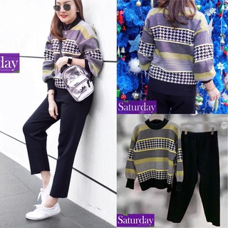 Code no:2002014003-Saturday ชุดเซท set เสื้อทอลายสลับชิโนริ ใส่ง่ายๆ คนไม่ชอบหวานมากต้องชุดนี้เลย