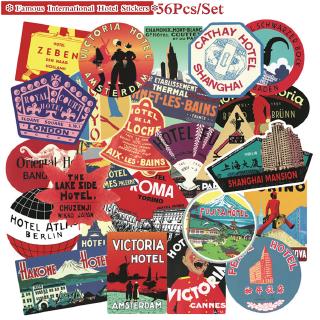 ❉ Famous International Hotel Series 01 Happy Travel Retro สติ๊กเกอร์ ❉ 56Pcs/Set DIY Fashion Waterproof Luggage Laptop Skateboard Doodle Decals สติ๊กเกอร์