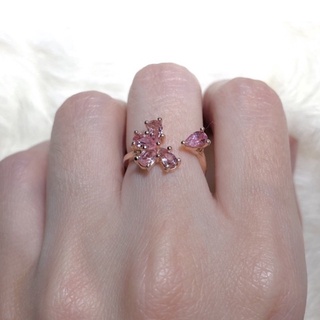 Pink flower gold plated sterling silver ring แหวนเงิน ชุบ rose gold รูปกลีบดอกไม้ชมพู พลอยธรรมชาติ ทัวมาลีน Tourmaline