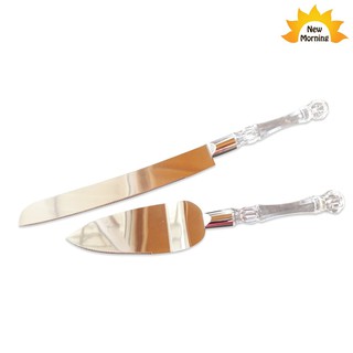 New Morning SET of Party Knife and Knife Server ชุดมีดตัดเค้กและพายด้ามจับลายคริสตัล Luxury - ใส มีตำหนิ