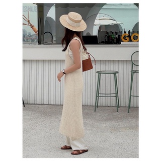 cpjgirlxx  | Coastal knit tube dress - 2col เสื้อโครเชต์ถักแขนกุดตัวยาว เกาหลี