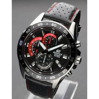 Casio Edifice รุ่น EFV-550L-1AV นาฬิกาข้อมือผู้ชาย Chronograph สายหนังดำ ด้ายแดงสุดเท่ห์ แท้100%ประกันศูนย์ CMG 1 ปีเต็ม