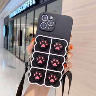 เคส-Infinix Smart 5 4 HD 2021 Hot 9 10 Play 10T 10S 8 10 Lite Note 8 10 Pro X680 X682 X650 X692 X657B X612b  Pop It Cat Paw Wallet Crossbody Case Relive Stress Fidget Toys Push It Bubble Soft Silicone Cat Paw Wallet Crossbody Casing Cover