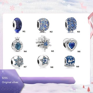 จี้มงกุฎคริสตัล เงิน S925 รูปหัวใจ กวางเอลก์ ดาว สีฟ้า แวววาว