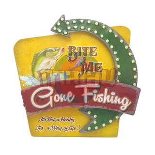 ป้ายสังกะสีวินเทจ Gone Fishing (ปั๊มนูน+3D)