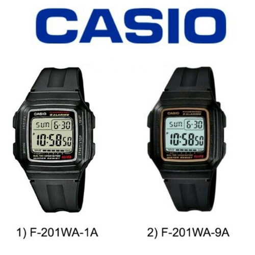 Casio นาฬิกาข้อมือผู้ชาย สีดำ สายเรซิ่น รุ่น F-201WA, F-201WA-1A,F-201WA-9A,F-201WA-1ADF,F-201WA-9AD