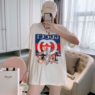 เสื้อยืดสีขาวเสื้อยืดแขนสั้น คอกลม ผ้าฝ้าย พิมพ์ลายกระต่ายดิสนีย์ Gu cci 2022S-4XL