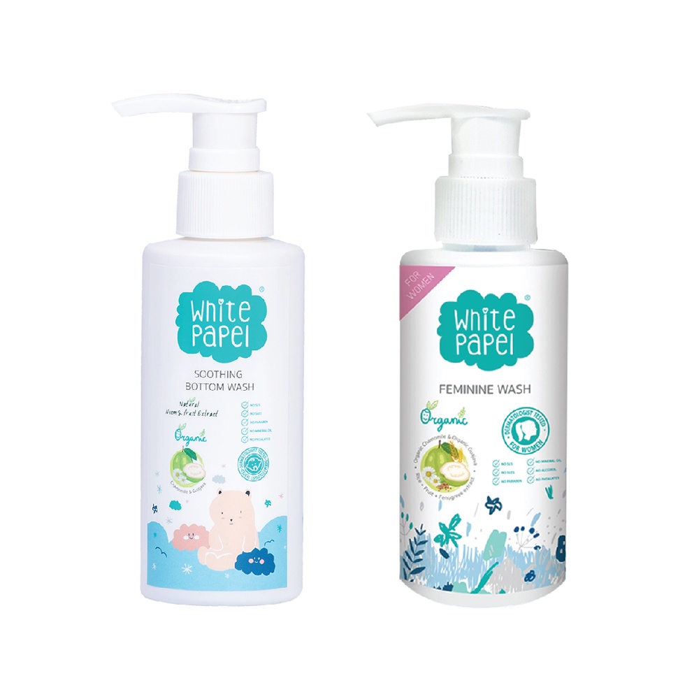 White Papel เจลล้างก้น สำหรับเด็ก 120ml. + White Papel น้ำยาทำความสะอาดจุดซ่อนเร้น (ผู้ใหญ่) 120ml.