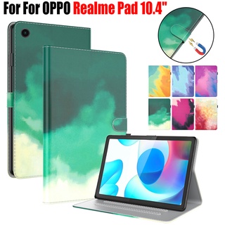 Realme Pad เคสแท็บเล็ตหนัง PU แบบฝาพับแม่เหล็ก ลายสีน้ํา พร้อมช่องใส่บัตร สําหรับ Oppo Realme Pad 10.4 นิ้ว RMP2102 RMP2103