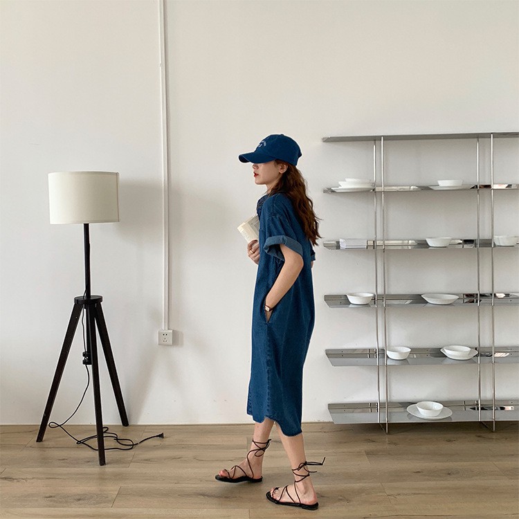 Sea salt denim shirtdress *[Home cafe] Shopee Thailand