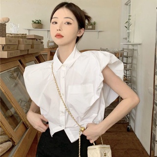 เสื้อยืดทรงโปโล แขนสั้น แขนพัฟ ทรงหลวม สไตล์อเมริกัน
