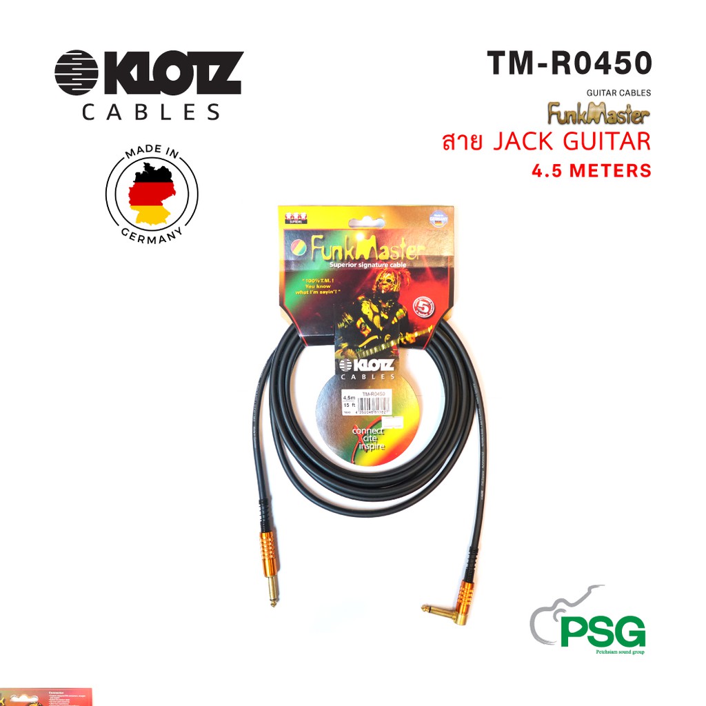 KLOTZ CABLE :  TM-R0450 FUNK MASTER JACK GUITAR CABLES 4.5 METERS Made in Germany