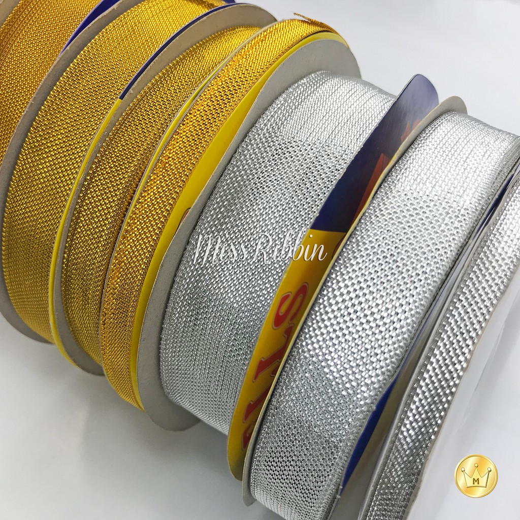 ริบบิ้นงานบวช ยกม้วน ทรายทอง เงินเลื่อม แต่งเทียนแพ สังฆทาน ริบบิ้นทองบาง