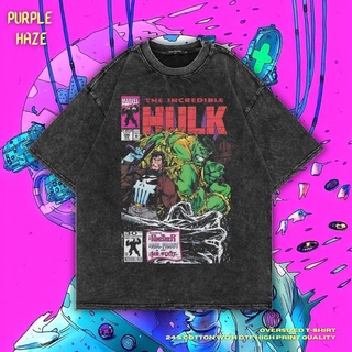 เสื้อยืด ขนาดใหญ่ พิมพ์ลาย Haze The Incredible Hulk สีม่วง | หินล้างทําความสะอาด | เสื้อเชิ้ต Hulk | การ์ตูนมาร์เวล | อเ