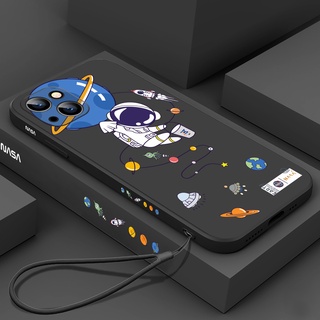 เคสโทรศัพท์มือถือ ขอบตรง กันกระแทก ลายนักบินอวกาศ มีสายคล้อง สําหรับ OPPO A15s A5 A7 F11 A53 2020 Reno 5 4 8 A73 A5s A15 A53S A9 A11