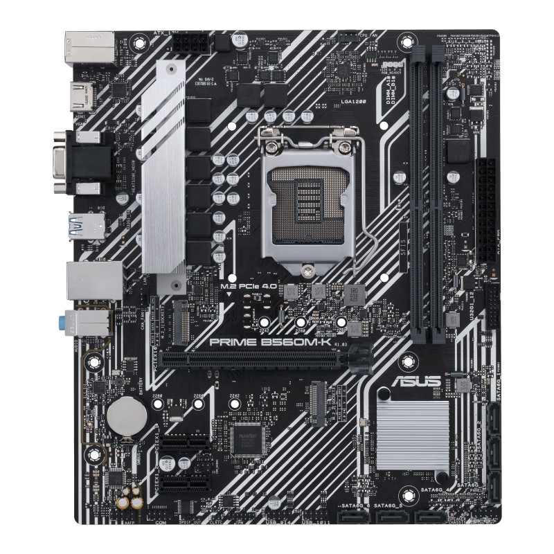 ASUS PRIME B560M-K Intel® B560 (LGA 1200) mATX motherboard with PCIe® 4.0, two M.2 slots, 8 power st