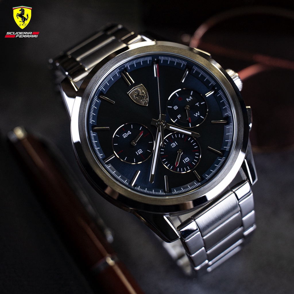 นาฬิกาข้อมือ แบรด์แท้ l Scuderia Ferrari  Grand Tour watch นาฬิกา หน้าปัดสีน้ำเงิน ขนาด 44 มม. กันน้ำได้ 50 เมตร ส่งฟรี!