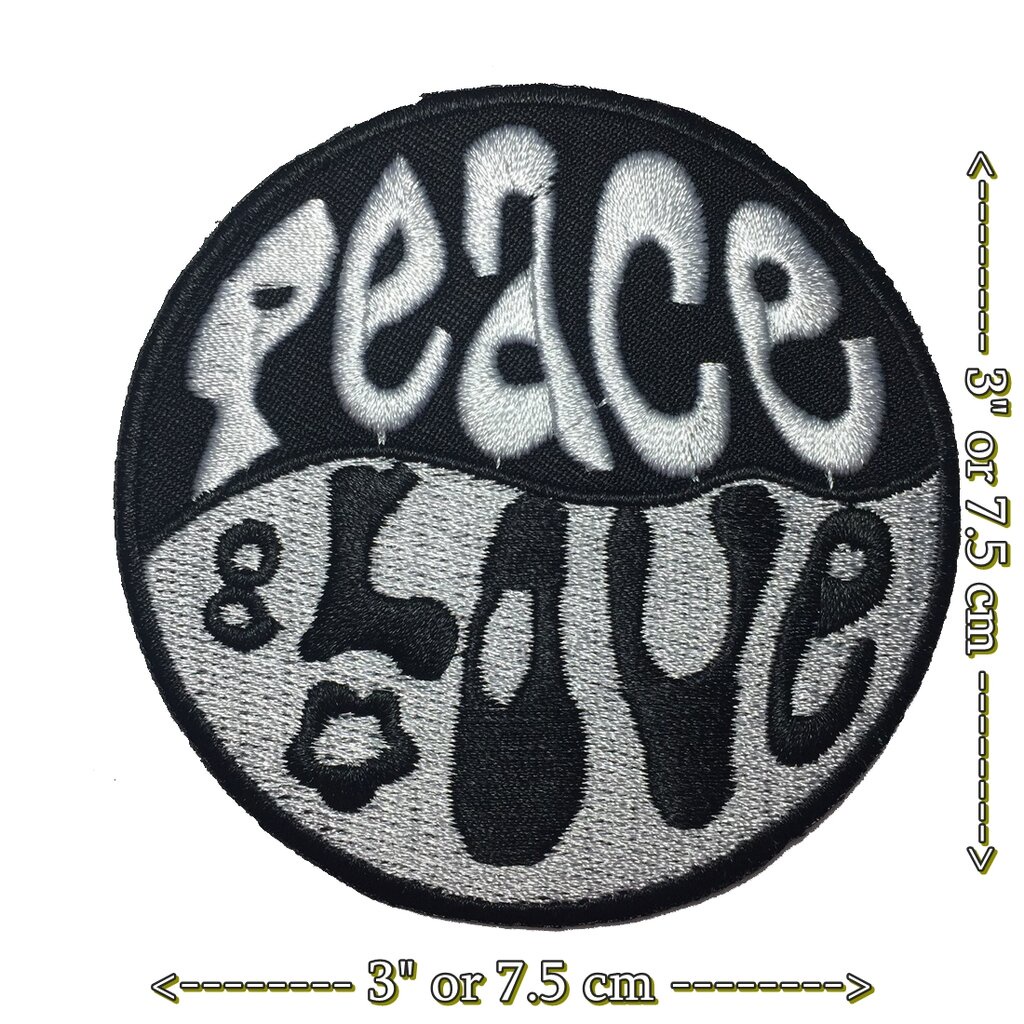 เครื่องหมาย Peace ขาว ดำ ตัวรีดติดเสื้อ อาร์มรีด อาร์มปัก ตกแต่งเสื้อผ้า หมวก กระเป๋า แจ๊คเก็ตยีนส์ Hippie Embroidere...