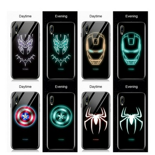 สำหรับ Vivo Y17 Y15 Y12 Y3 Y11 2019 Y19 Y5S U3 Y91 Y95 Y93 Luminous Avengers Marvel Superhero Captain America Ironman กรณี เรืองแสงในที่มืด กระจกเทมเปอร์ฝาหลังเคส